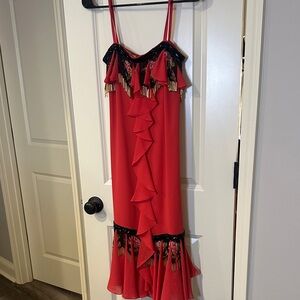 Elegant Red Ruffle Dress